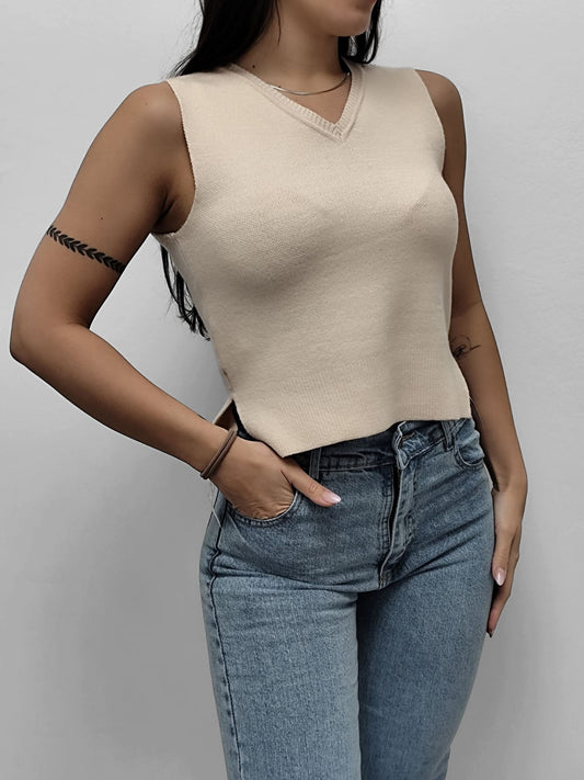 Top tejido color manteca