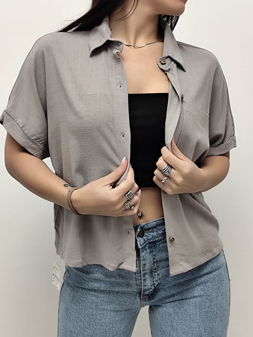 Camisa oversize manga corta con botones